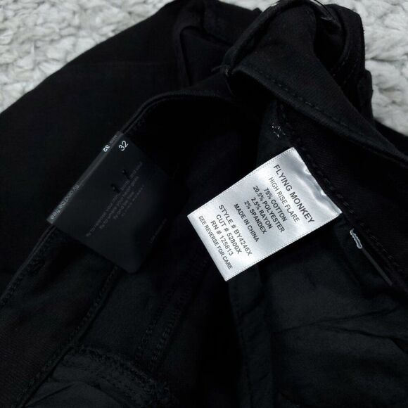 Flying Monkey High Rise Flare Jeans Black Buckle Size 32 x 36 Raw Hem Stretch - Picture 5 of 7